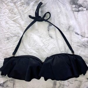 EUC Victoria’s Secret Black Ruffle Padded Bandeau Bikini Top Removable Straps M